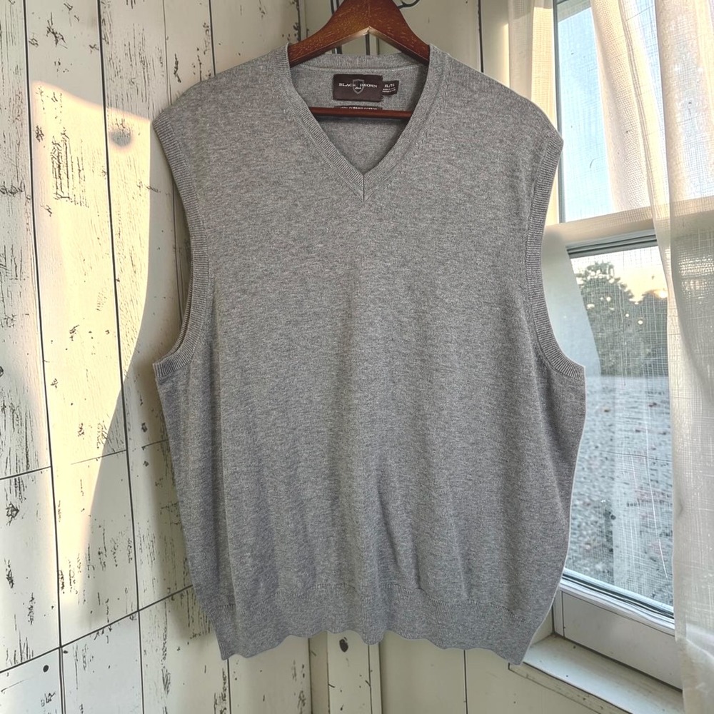 100% Supima Cotton Sweater Vest Black Brown 1826 XL Grey V-Neck Knit Golf Preppy